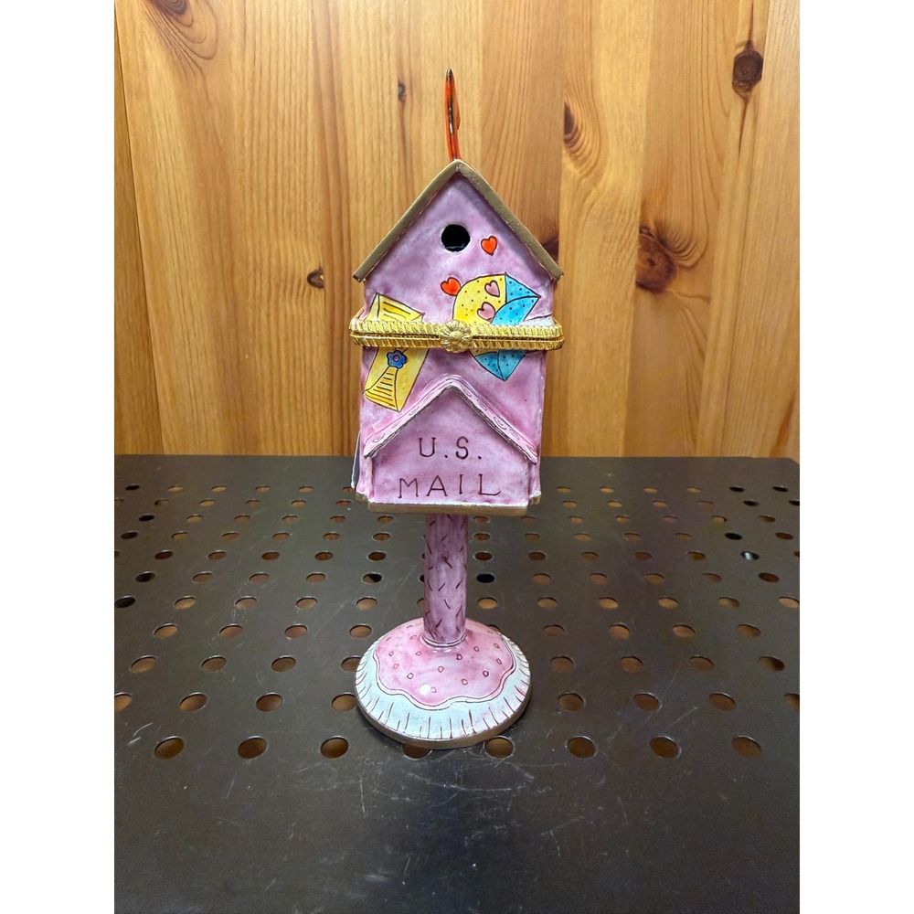 Empress Arts 2002 Pink U.S. Mail Mailbox Birdhouse Trinket Box 6.5" w/ Box